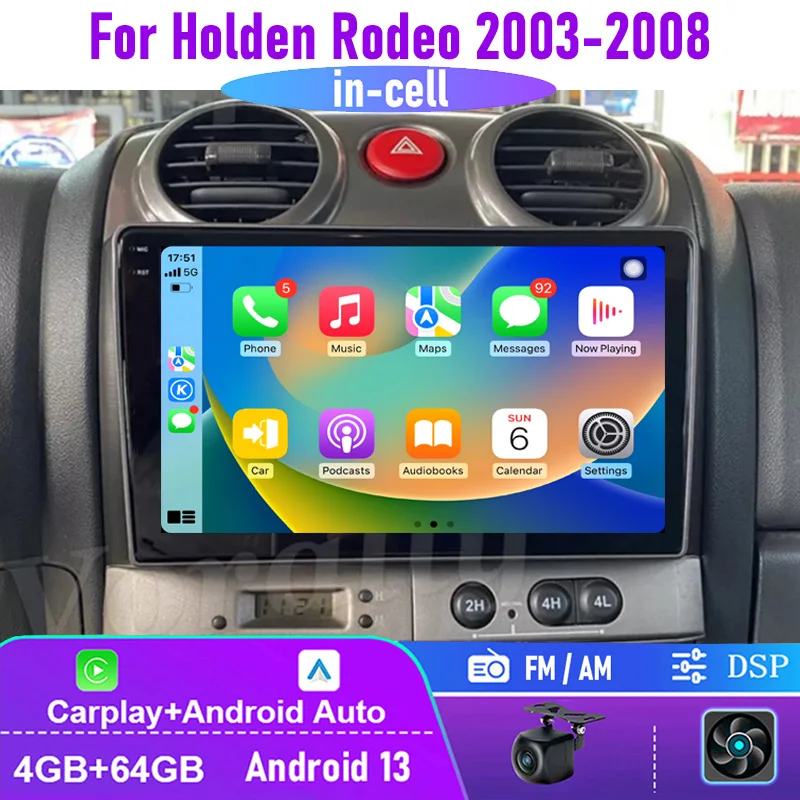 

9" For Holden Rodeo 2003-2008 Apple Carplay Android 13 Auto Radio Head Unit Navigation Multimedia Player Intelligent System