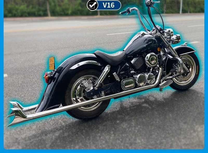 

Suitable for Lifan V16 modified fishtail exhaust, Harley gang rear mud tile, handlebar high handle, hubcap diversion
