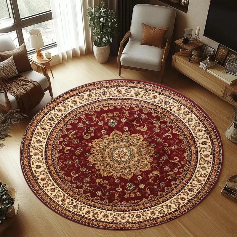 VIKAMA Luxury Retro Medallion Round Area Rug Antique Persian Floral Design Easy To Clean Large Round Floor Rug For Home Decor