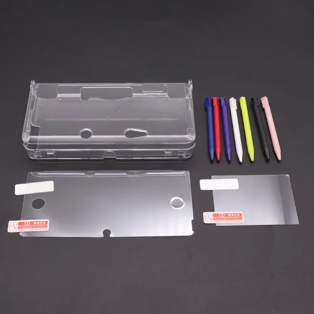 Clear Split Transparent Hard Case for 3DS, Protective Shell with Screen Protector and Stylus Pen