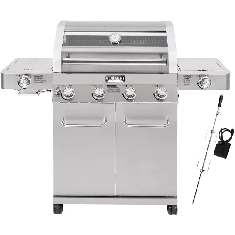 

Monument Grills Larger 4-Burner Propane Gas Grills Stainless Steel Cabinet Style with Infrared Side Sear & Side Burners with