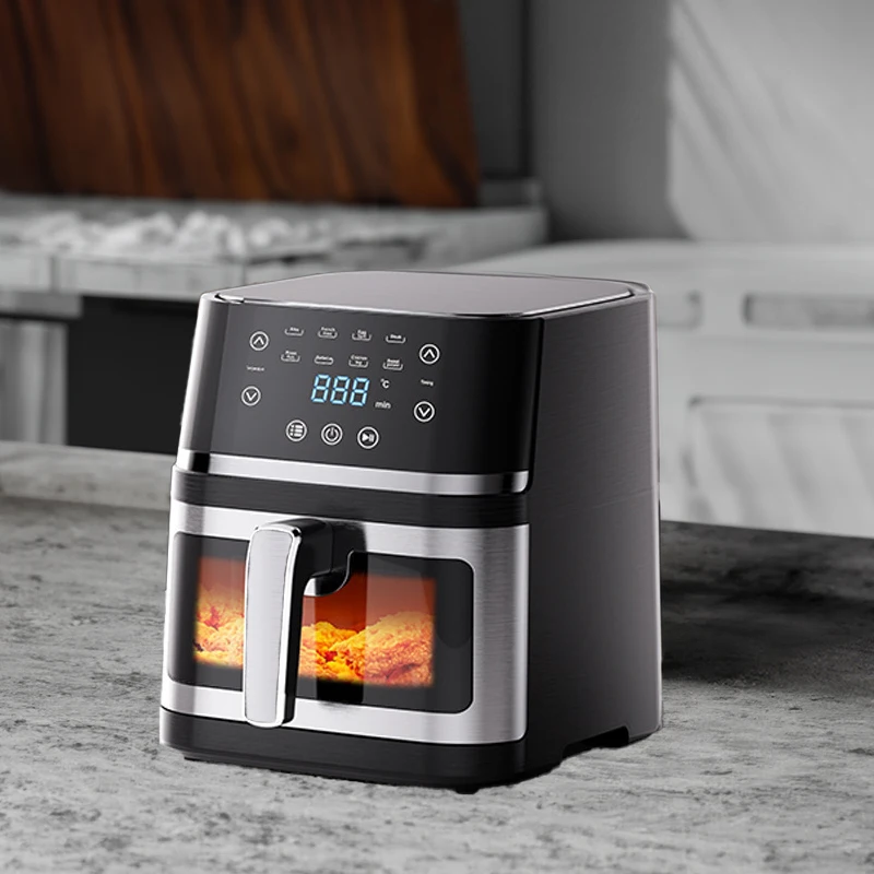 2000W Double Basket Air Fryer Independent Control 10L Stainless Steel Electric Deep Fryer No Oil Oven for Household Square