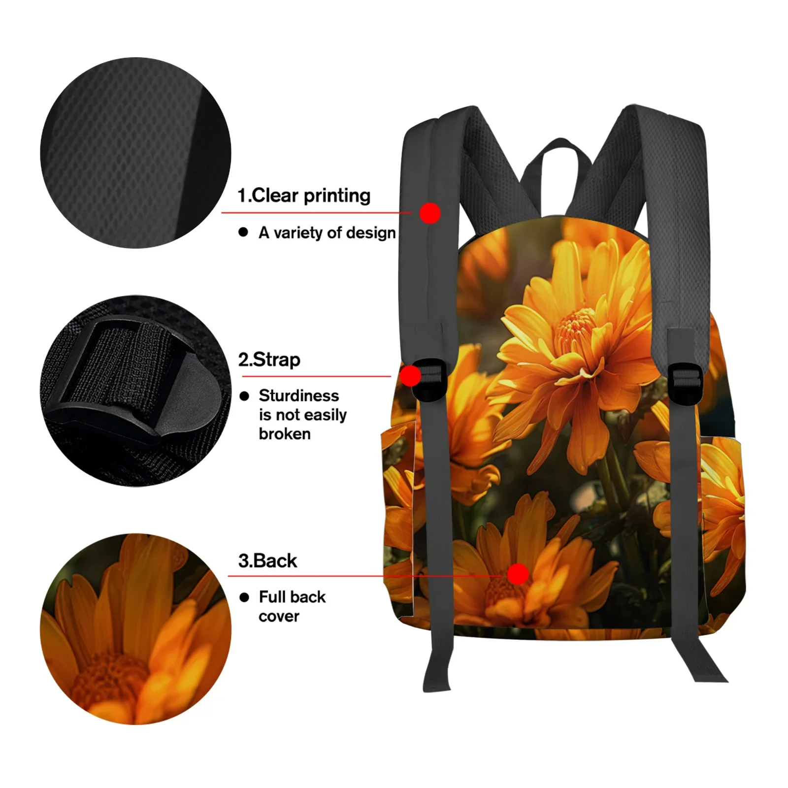 Imagem -03 - Mochila com Flor e Crisântemo para Adolescentes Mochila Escolar para Estudantes e Meninas Bolsa de Viagem Casual para Mulheres