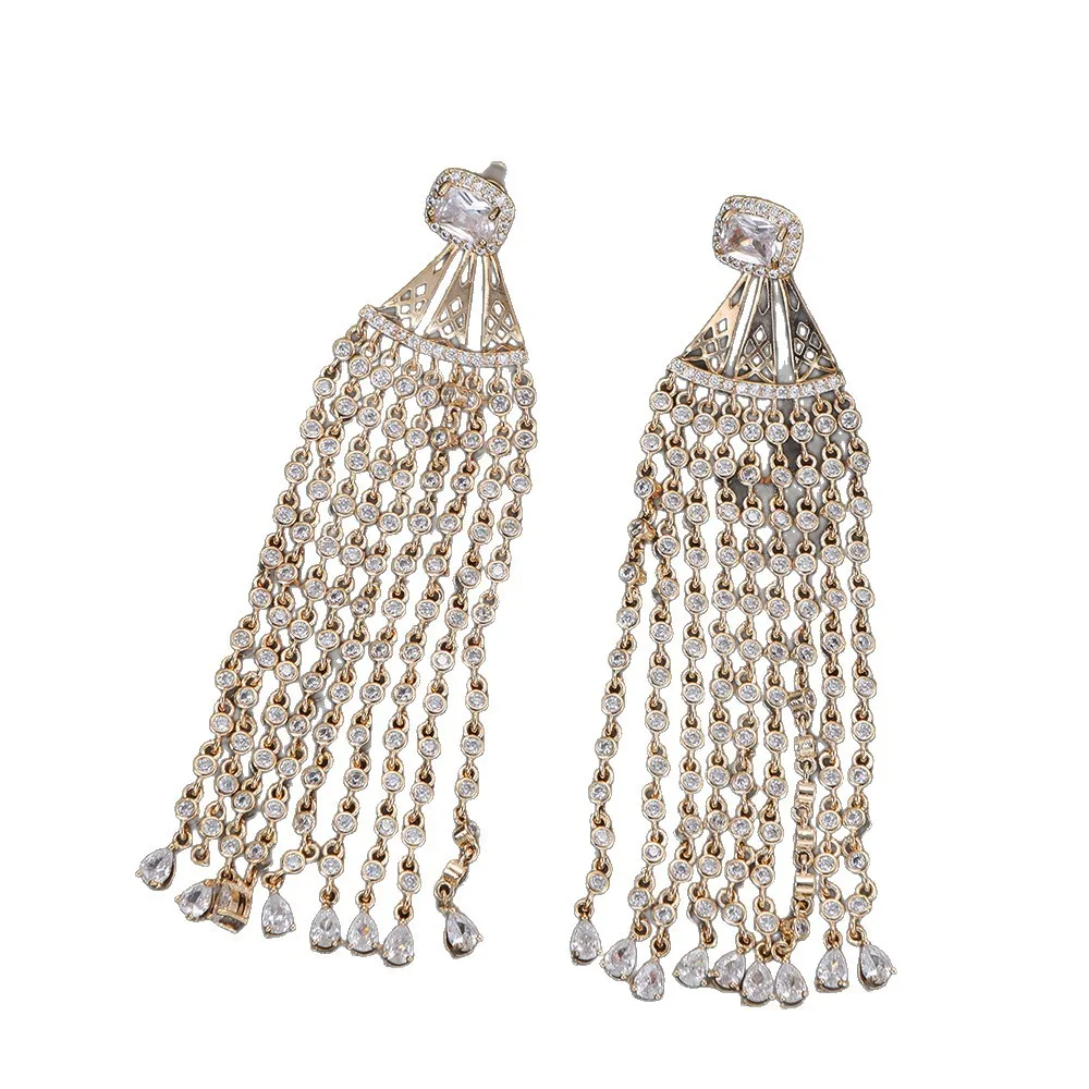 

Trendy Sparkling Tassel Zircon Earrings Women Light Luxury Exquisite Dangle Earrings for Party Banquet Jewelry G