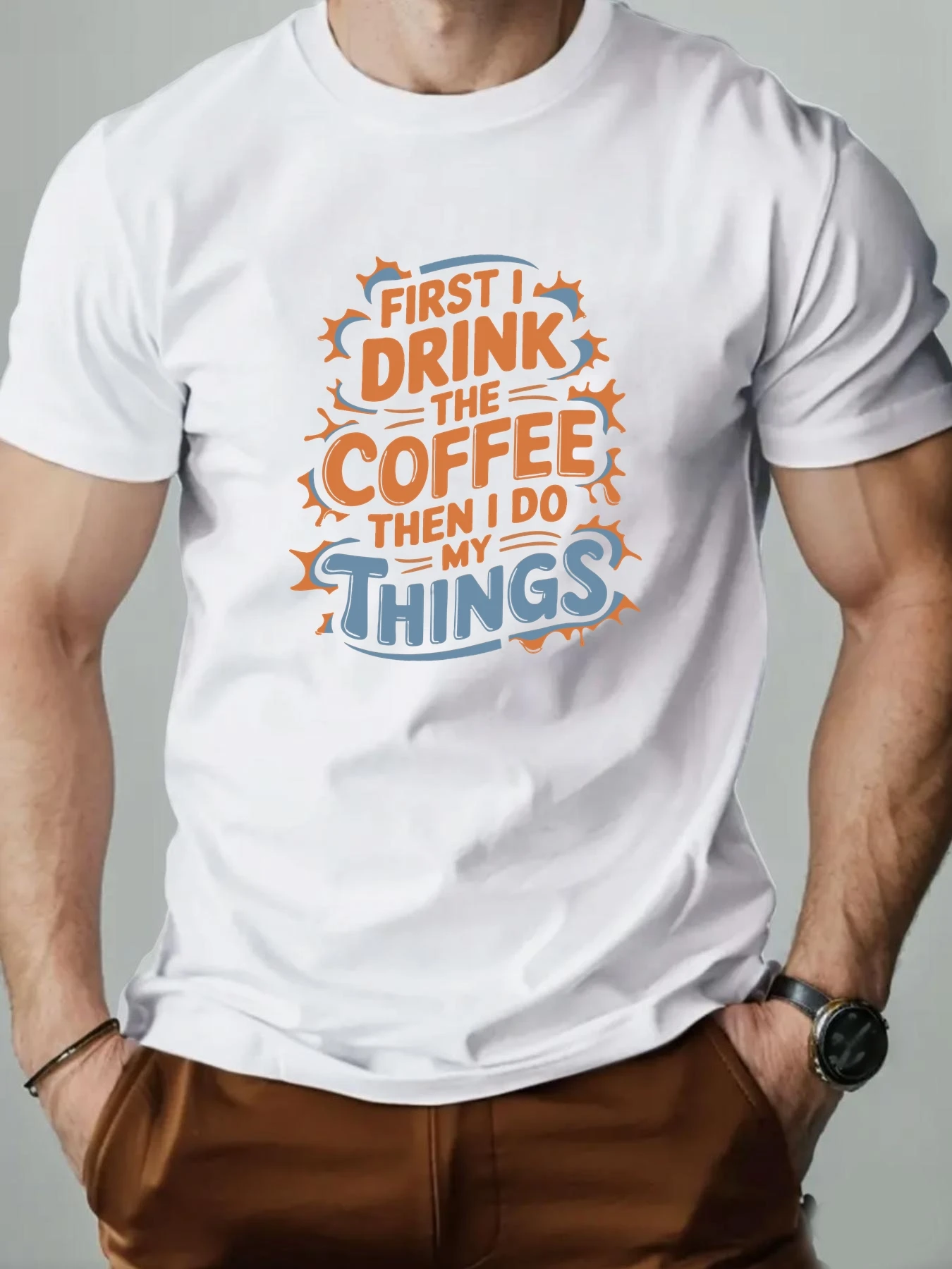 

Man Short Sleeve T-shirt Graffiti English Font Printing Men's Cotton O-Neck Casual Short Sleeve Summer Breathable Top Tees
