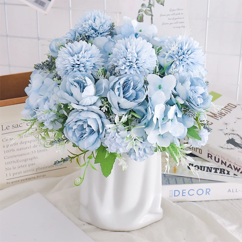 Beautiful Artificial Flowers Silk Peony For Vase Bride Bouquet Wedding Home Room Table Decoration Fake Floral Hydrangea Gifts