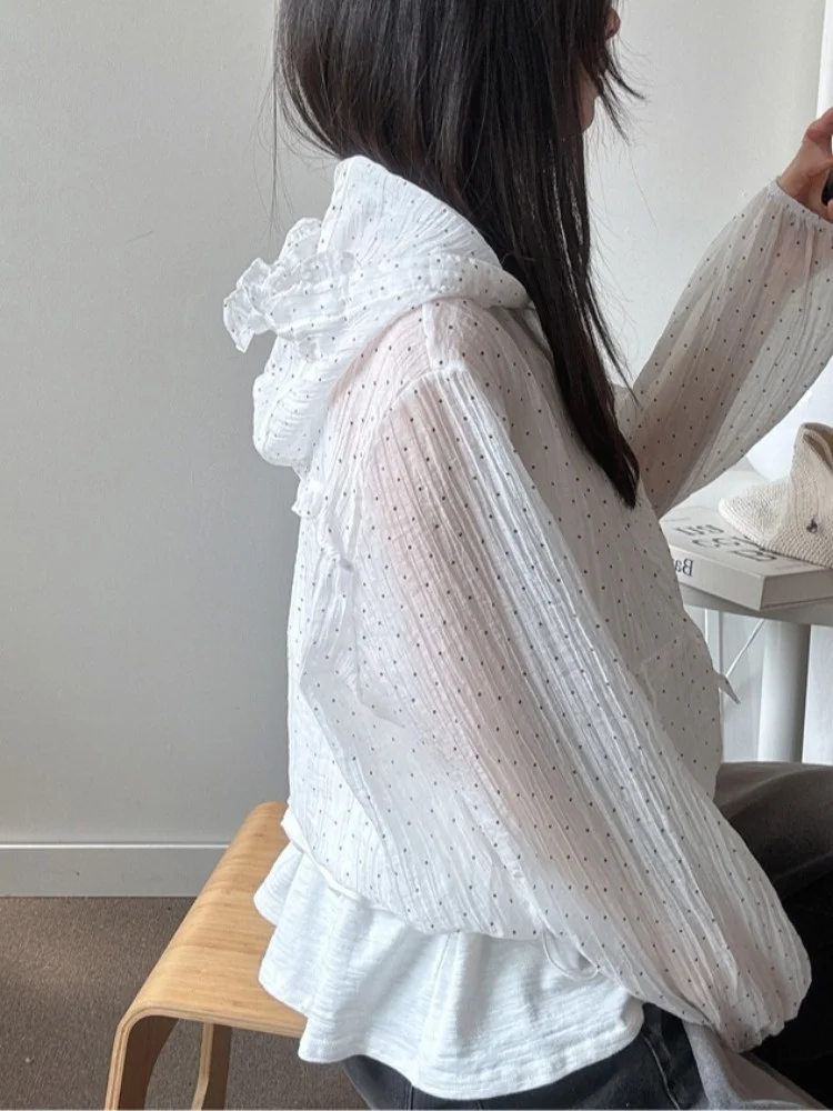 

Chic Polka Dot Hooded Sun Protection irt Jaet Women's Summer New Dstring Thin Top Soft Anti-Aging Durable for Outdoor ...