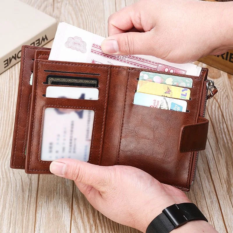 กระเป๋าเงินเหรียญผู้ชายกระเป๋าสตางค์ RFID Anti-Theft Man กระเป๋าสตางค์หนังซิปธุรกิจกระเป๋าเงินกระเป๋าสตางค์ชาย