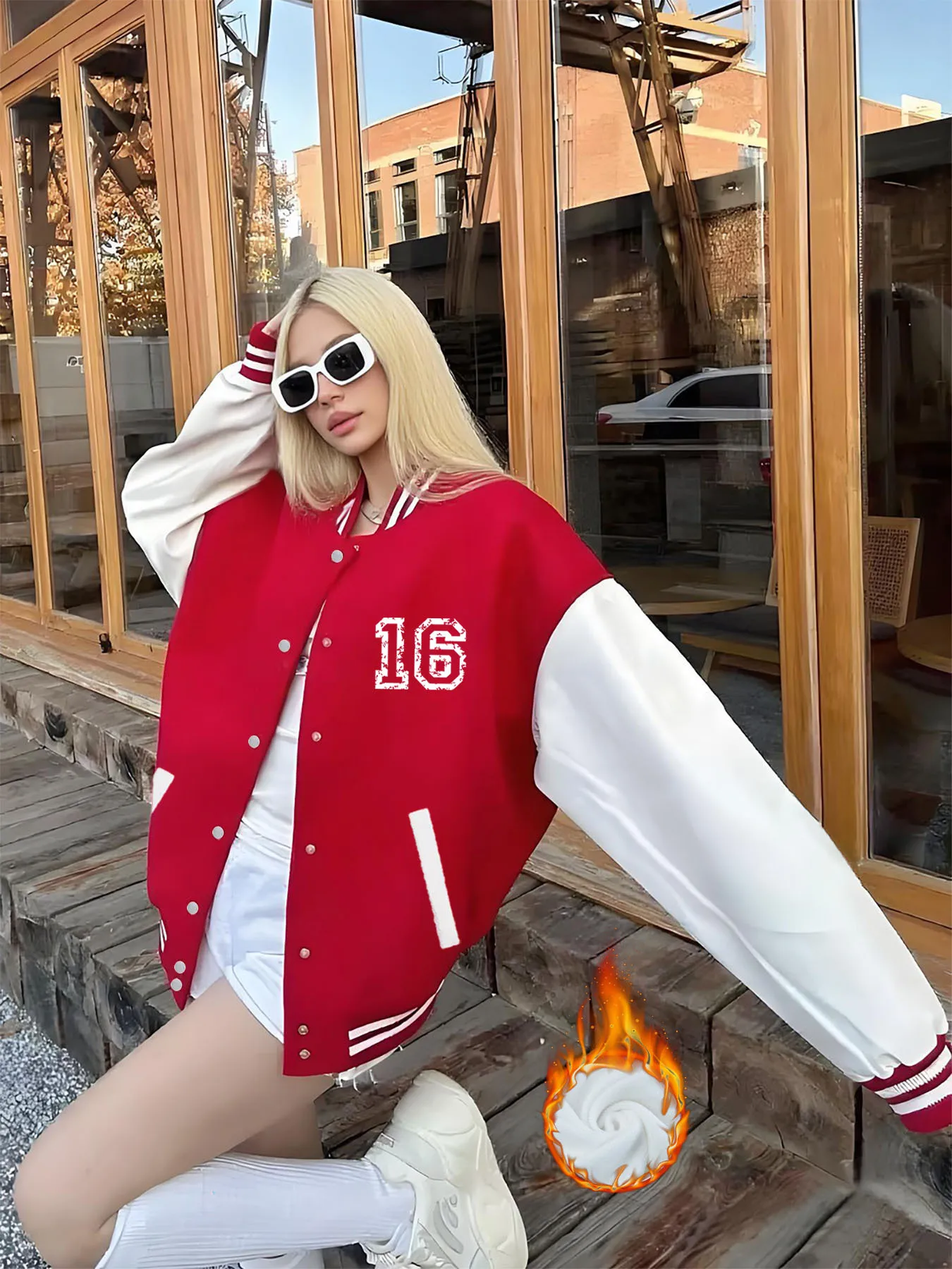 

Velvet baseball jacket, American college style loose winter women's jacket
