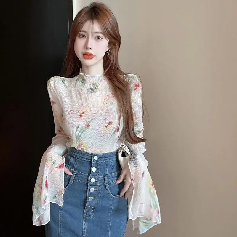 Blouses Women Summer Sun-proof Thin Femme Sweet Style Fashion Flare Sleeve Blusas Tender Hot Sale Elegant Casual All-match Ropa