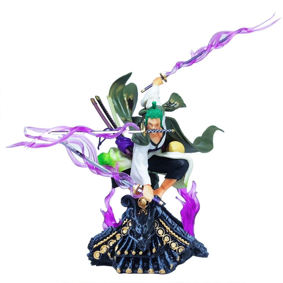 ワンピースアニメアクションフィギュア,ルーフサウロン,ボックス付きスリーナイフフローゾロ,PVCコレクタブルモデル,男の子用おもちゃ,22cm