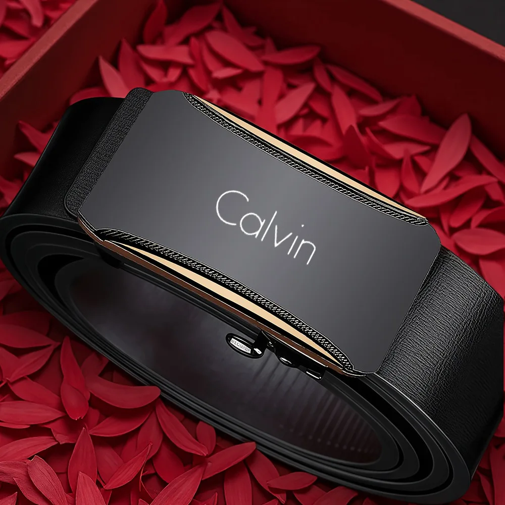 Elegant Men Toothless Auto‑Lock Waist Belt, Contrast Edge Metal Buckle Belt, Practical Gift Choice For Business Men
