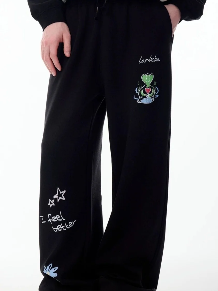 

plus Size Bla Casual Straight Leg Pants Printed ex Teenager Loose Lazy Sle Wide Leg Sports Trousers Streetwear