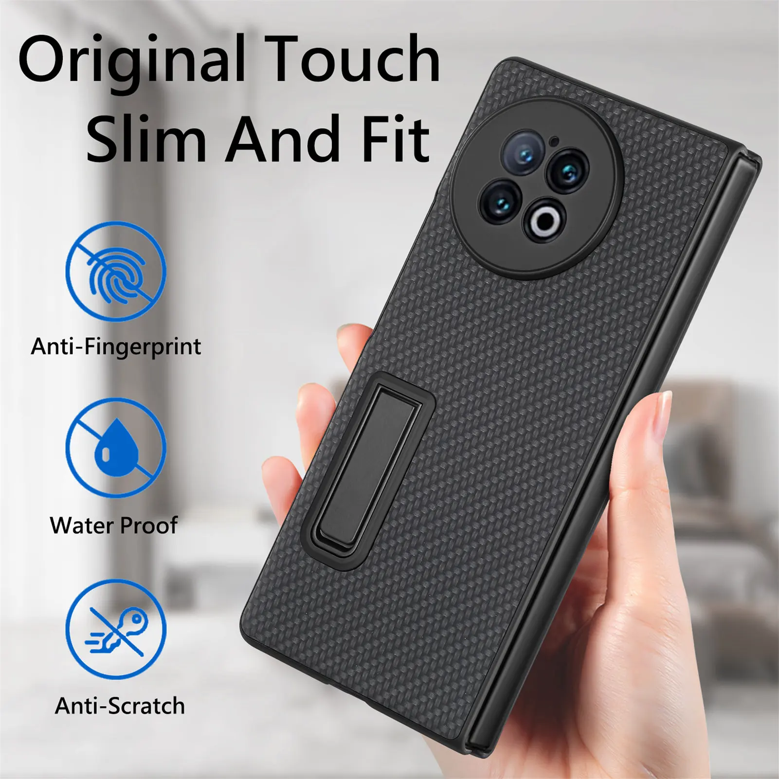 Fiber Texture Folding Screen Phone Case For Vivo X Fold 2 Stand Shockproof With Screen Protector Cover Protection Accessories