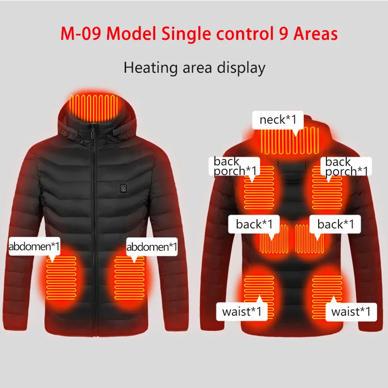 9 Areas Heating Jacket for Men Women Winter USB Electric Heating Parka Smart Heating Clothes Waterproof Warm Hooded Jackets