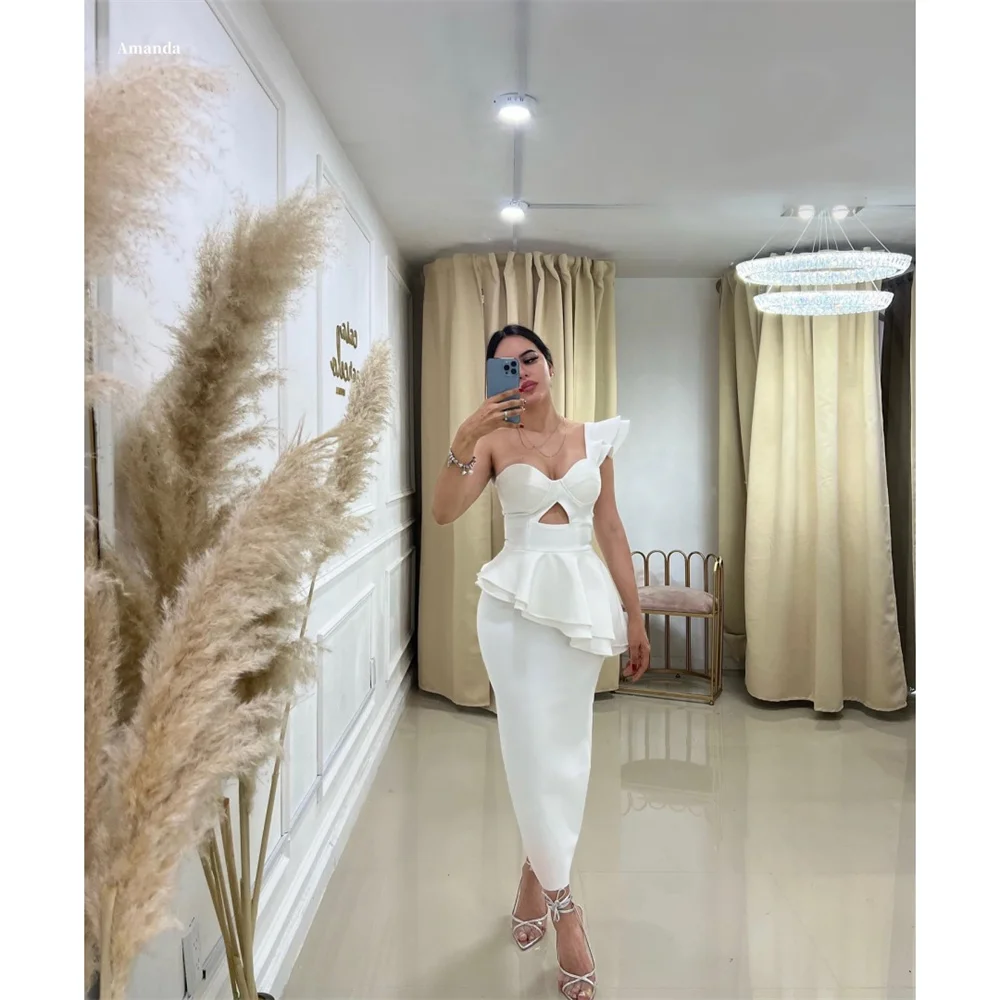 

Amanda Customized One Shoulder Ankle-Length Pleats Prom Dresses Asymmetrical vestidos de noche Sleeveless Formal Evening