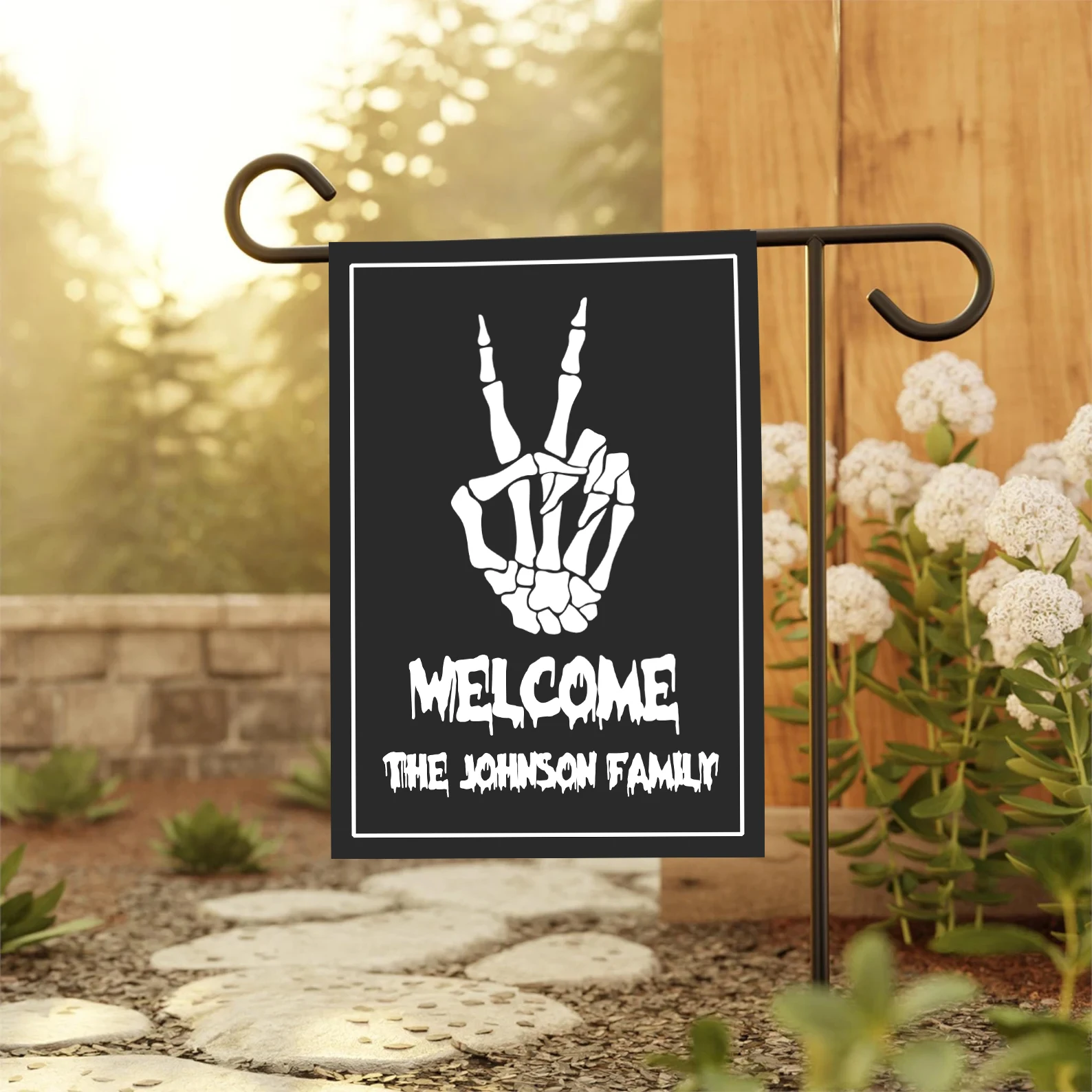 

Custom Family Name Garden Flag Outdoor Banner Personalized Flags Family Name Double Sided Halloween Stay Spooky Skeleton Flag