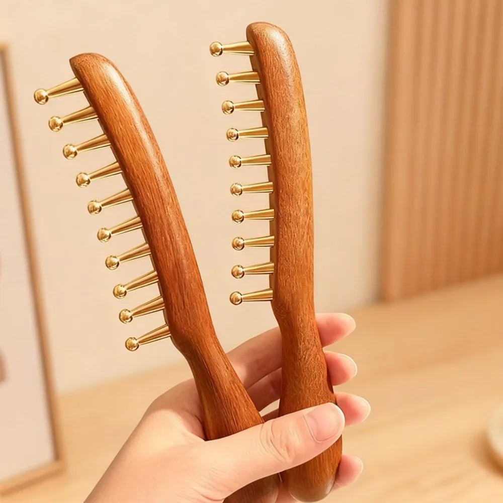 

Массажная расческа из сандалового дерева для уменьшения отечности, натуральный материал, для массажа кожи, латунная расческа для меридианов, традиционная, для длинных волос