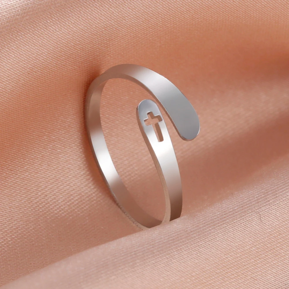 COOLTIME Kreuz-Edelstahlringe für Frauen, verstellbare Größe, Ring, Schmuck, Verlobung, Jahrestag, Geschenk, 2026, Neu – Detail 12
