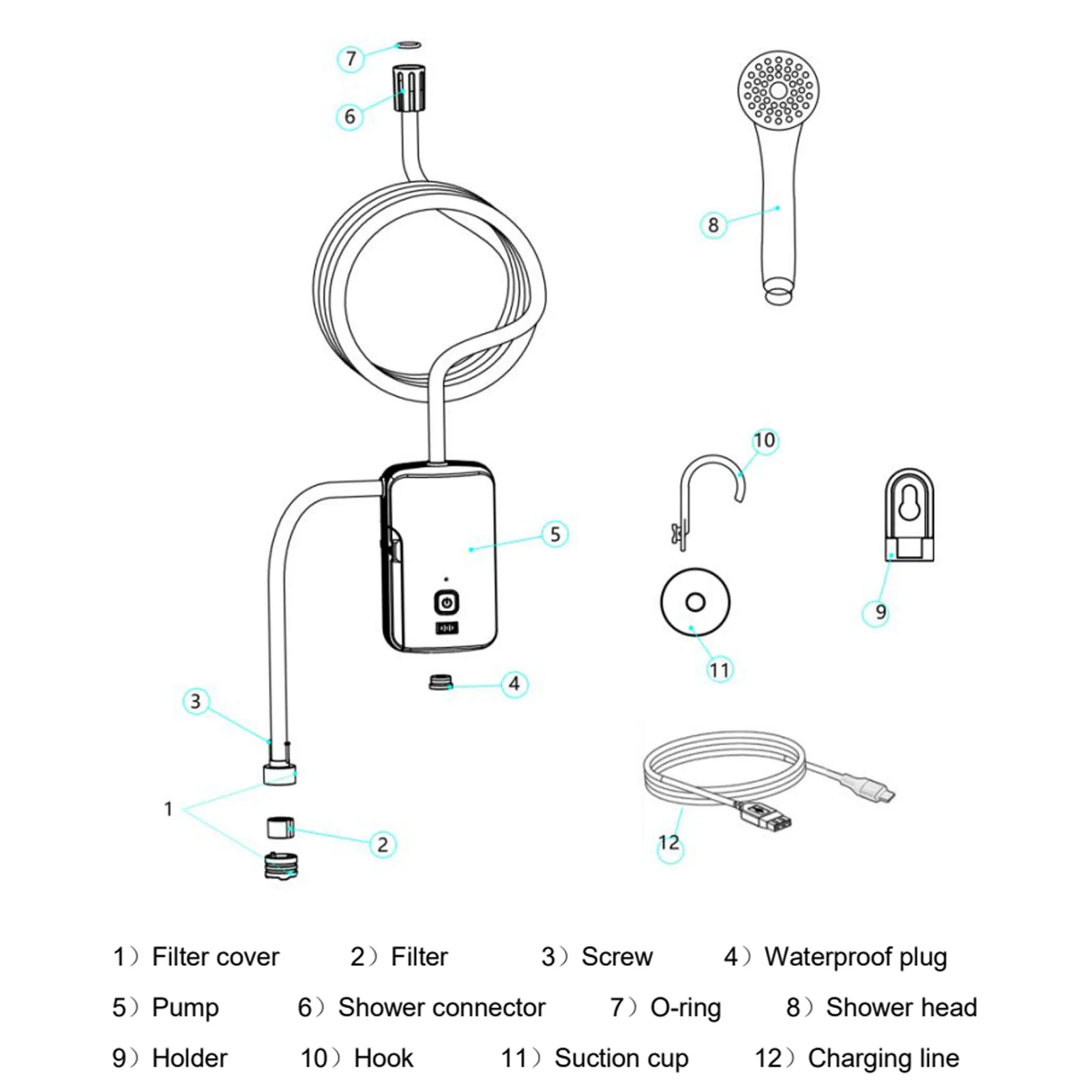 2022 doccia da campeggio portatile doccia elettrica esterna/interna con Display a batteria in polvere 2 modalità di flusso 4400mAh ricarica rapida