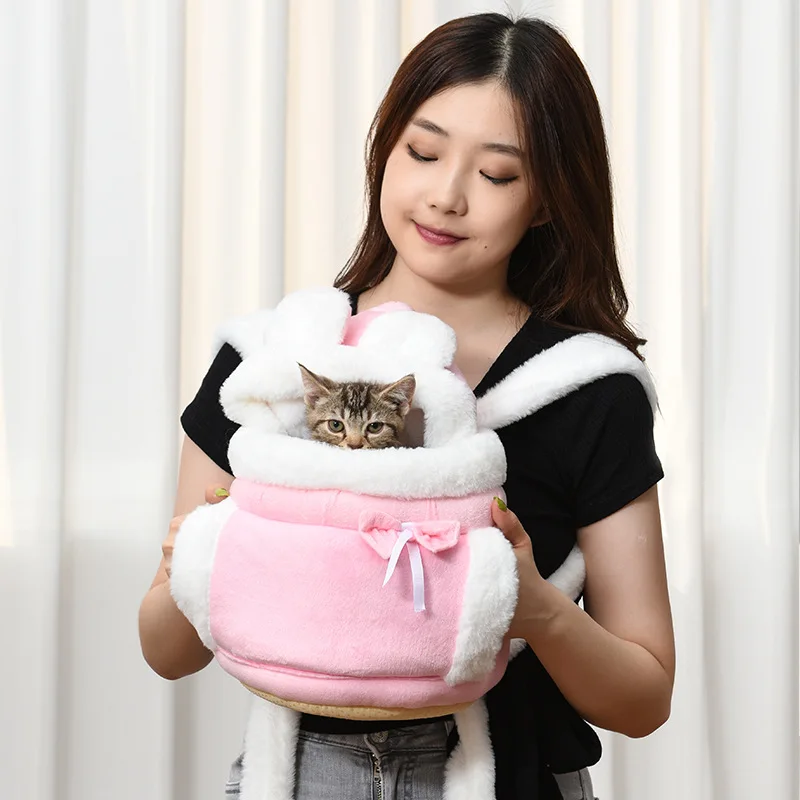 Pet Carrier Bag Small Cat Dog Backpack Winter Warm Soft Plush Carrying Pets Cage Walking Outdoor Travel Kitten Hanging Chest Bag