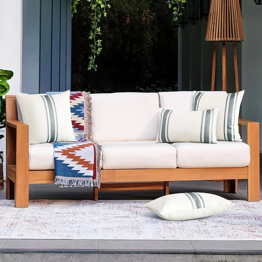 2팩 야외 방수 장식용 베개 커버, 12x20인치 리넨 기하학적 패턴 베개 커버 및 쿠션 커버