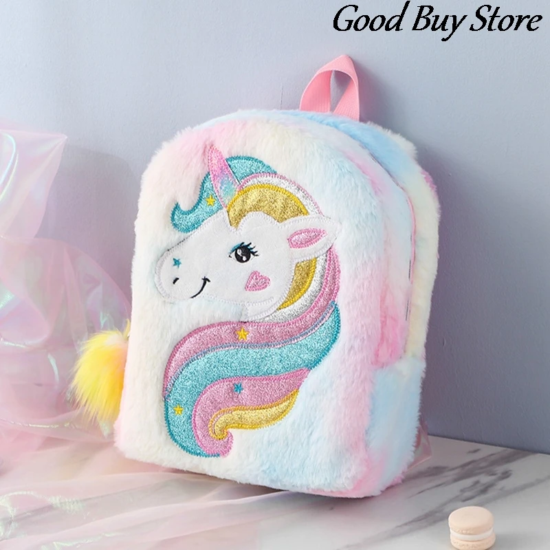 Mochilas princesa unicórnio para meninas, Saco escolar animal dos desenhos animados para crianças, Mochila de inverno infantil, Mochila colorida bonita do luxuoso