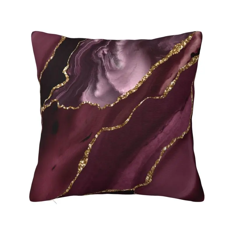 Funda de cojín personalizada moderna Borgoña granate geoda ágata textura de mármol de terciopelo decoración de funda de almohada dorada