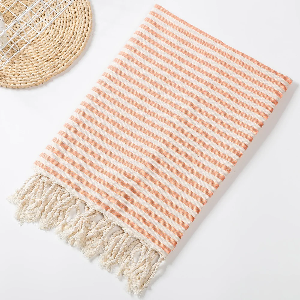 Turkish Tassel Beach Towel Cotton Stripe Can Wear Primary Cotton Bath Towel Cushion Tablecloth Holiday Beach Towels 100X180Cm