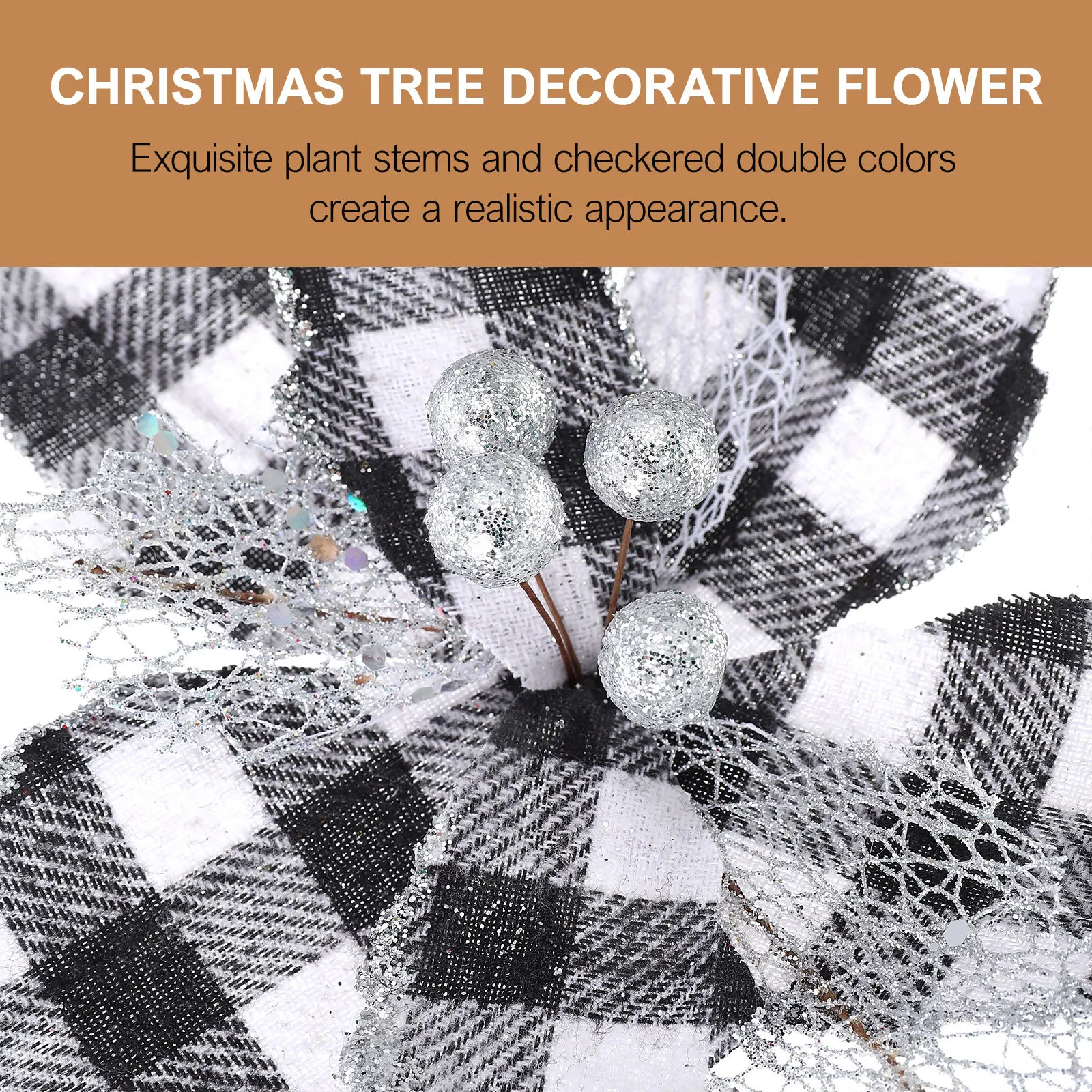 

4Pcs Christmas Tree Glitter Cloth Flower Ornaments Simulation Flowers Xmas Decor Holiday Wedding Photography Supplies