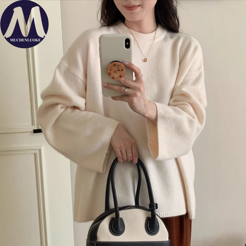 

Sweater for Woman Autumn Winter New Lazy Style Long Sleeves O Neck Knitted Sweater Korean Fashion Casual Loose Women's Pullovers