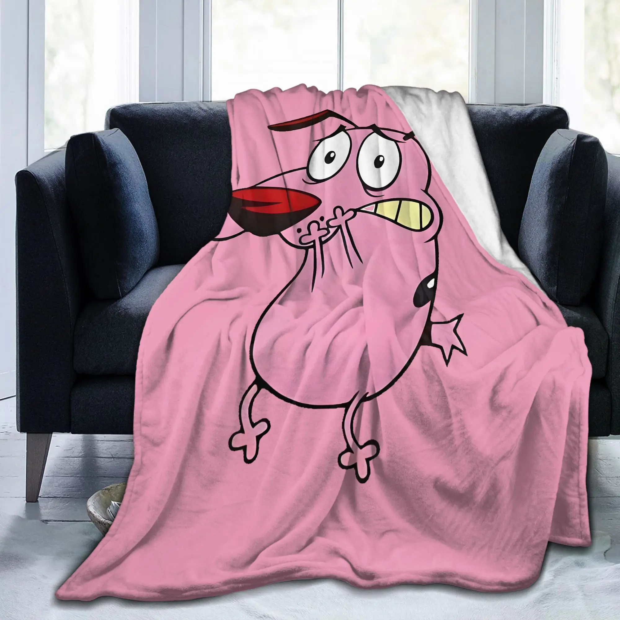 Custom Cobarde Blanket 3D Printed Soft Flannel Fleece Warm Courage Cowardly Dog Throw Blankets for Travel Bed Couch Bedspreads