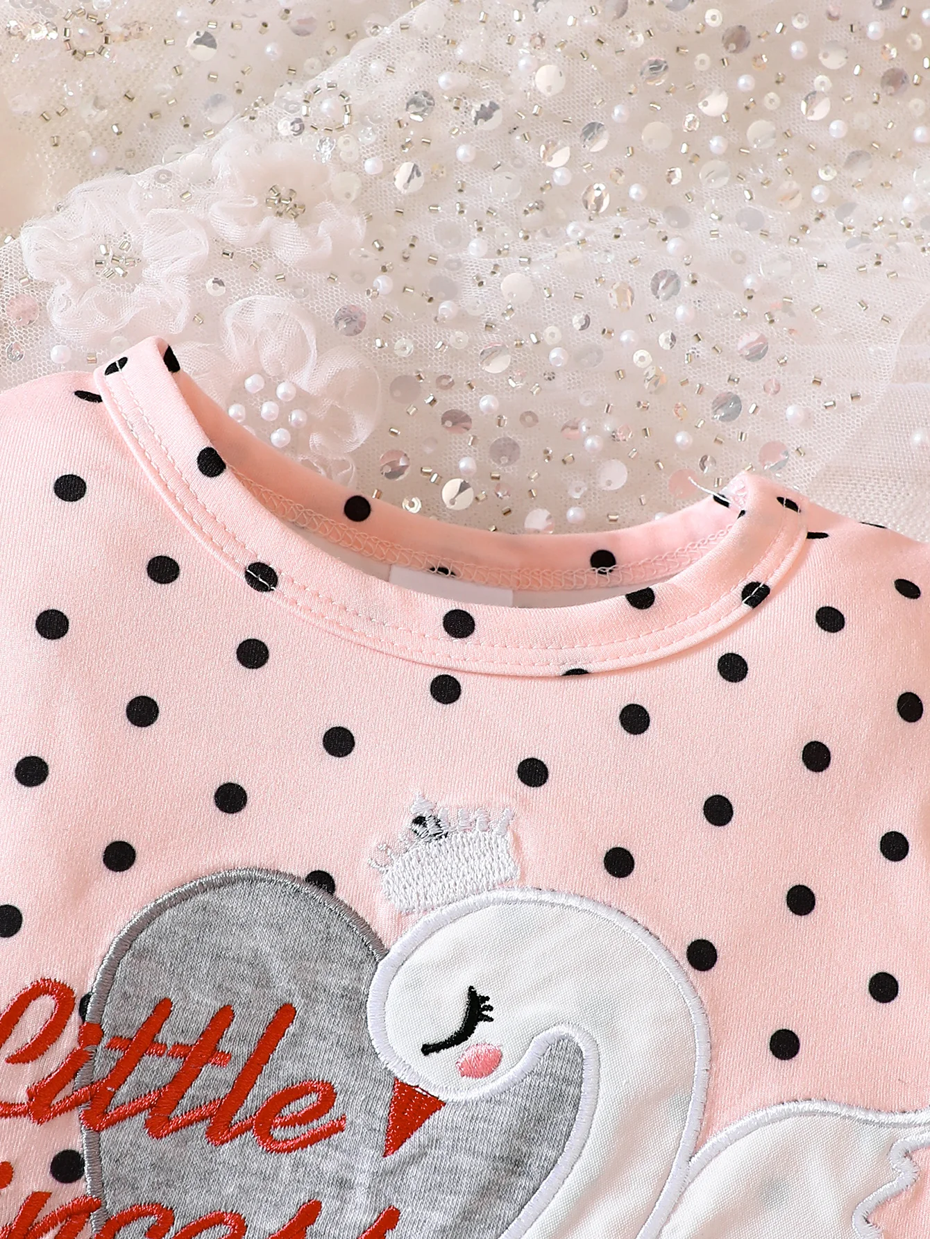 Early Spring Girls Set Round Neck Long Sleeve Letter Dot Heart White Swan Top Fashion Pants Foreign Style Infant Children