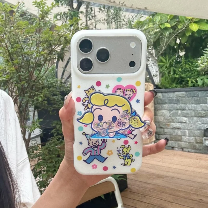 Funny Cartoon Polka Dot Dog Phone Case For iPhone 17 Pro 16 15 Pro Max Cover with Shaking Stand Cute Protective Cases