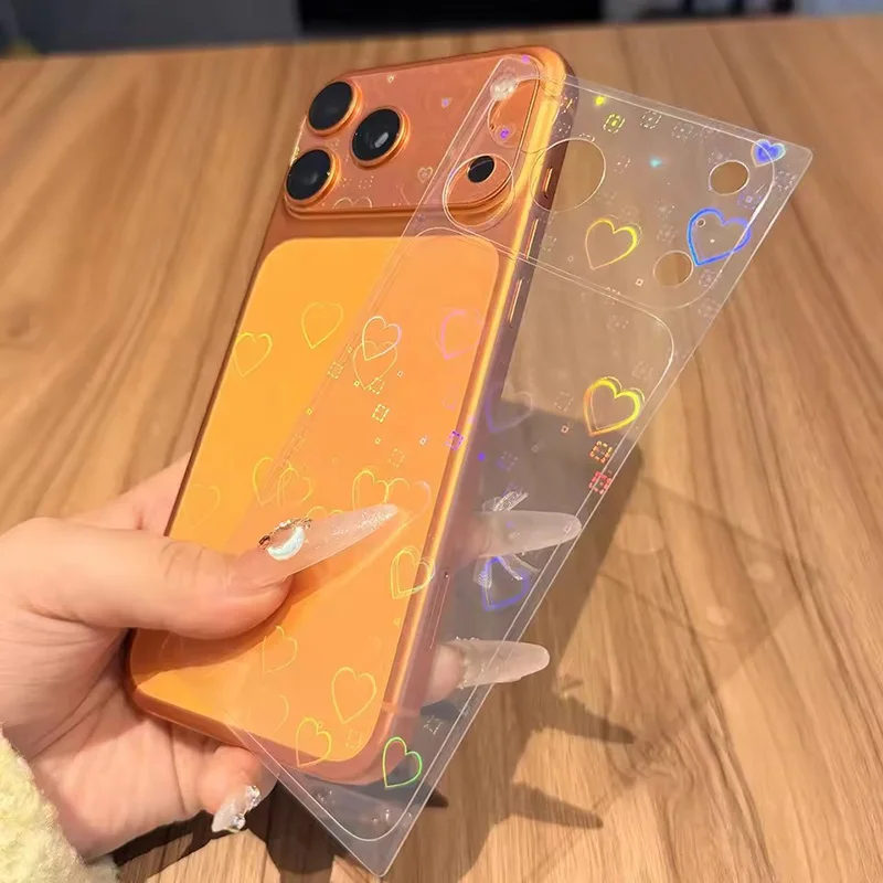 Transparent Sparkling Starry Sky Laser Film Sticker Cover For iPhone 17 Pro 18 Pro Max Soft Laser Love Heart Lens Film Protector