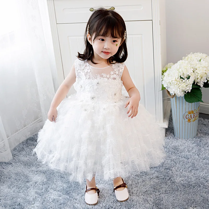 

2025 New Girls' Wedding Fluffy Children's Baby Birthday Princess Flower Girl Piano Performance dress