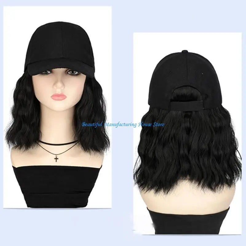 

E56A Curly Baseball with Short Hair Women Adjustable Bob Hair Hat