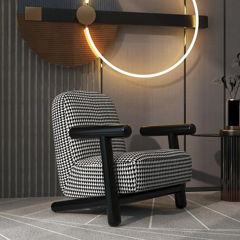 

Simple single chair thousand bird grid small fresh leisure chair living room Internet celebrity recliner