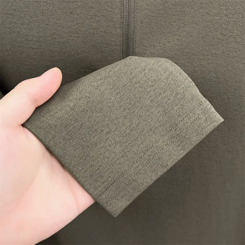 Neues Einfarbiges Herren-T-Shirt mit Stehkragen und Aufdruck, Herbst-Trend, Halber Reißverschluss, Langarm-Oberteil, Lässige Vielseitige Herrenbekleidung – Detail 5