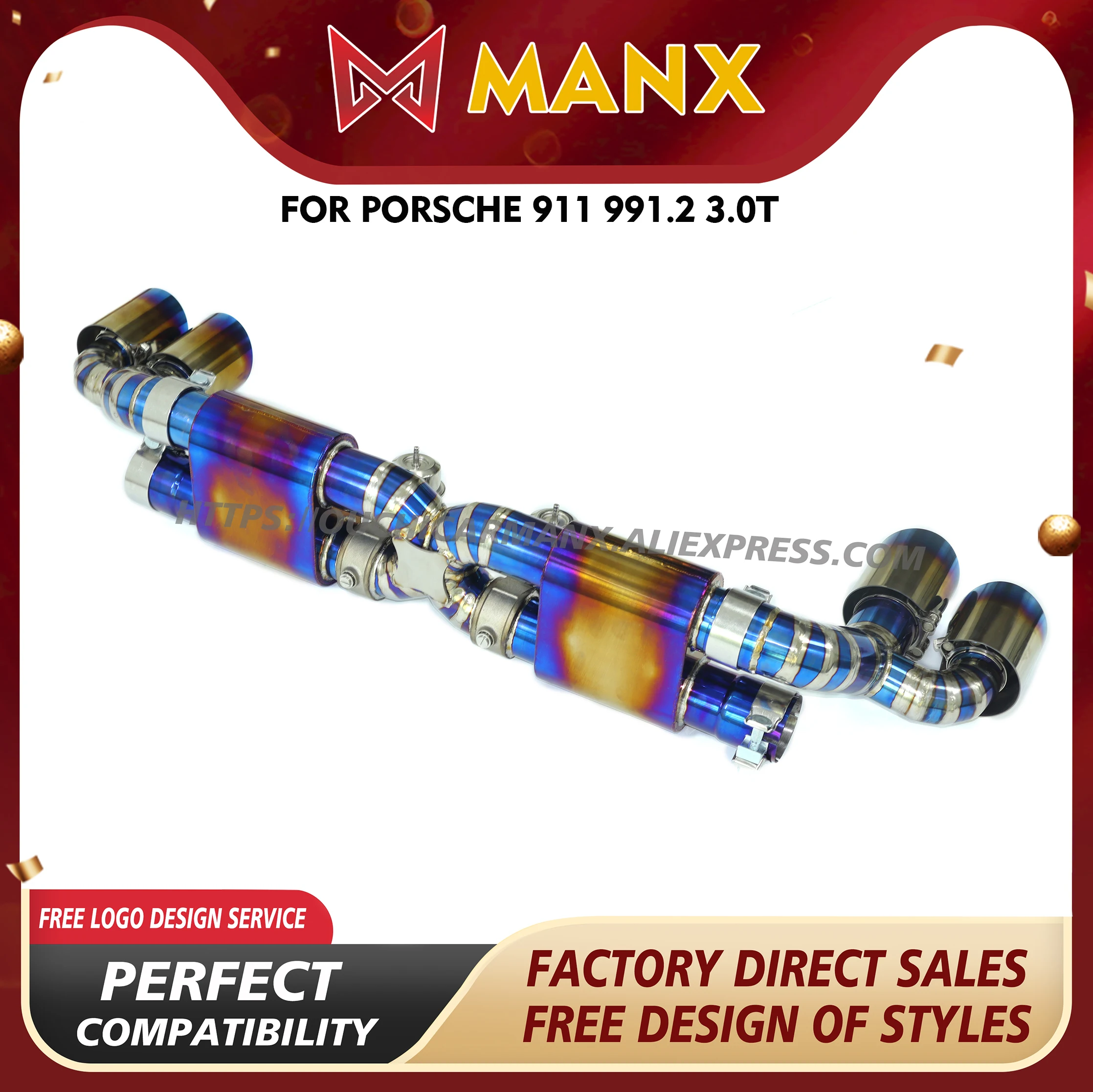 

MANX Ti for Porsche 911 991.2 3.0T Catback Exhaust system Vacuum valve Easy installation Sounds good Tips