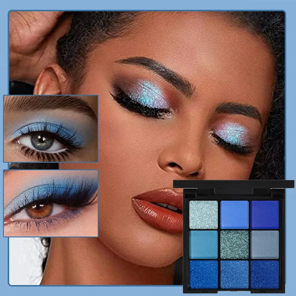 Paleta de sombra de ojos de 9 colores, Mini colores brillantes, brillo metálico mate, resistente al agua, juego de maquillaje de sombra de ojos de larga duración