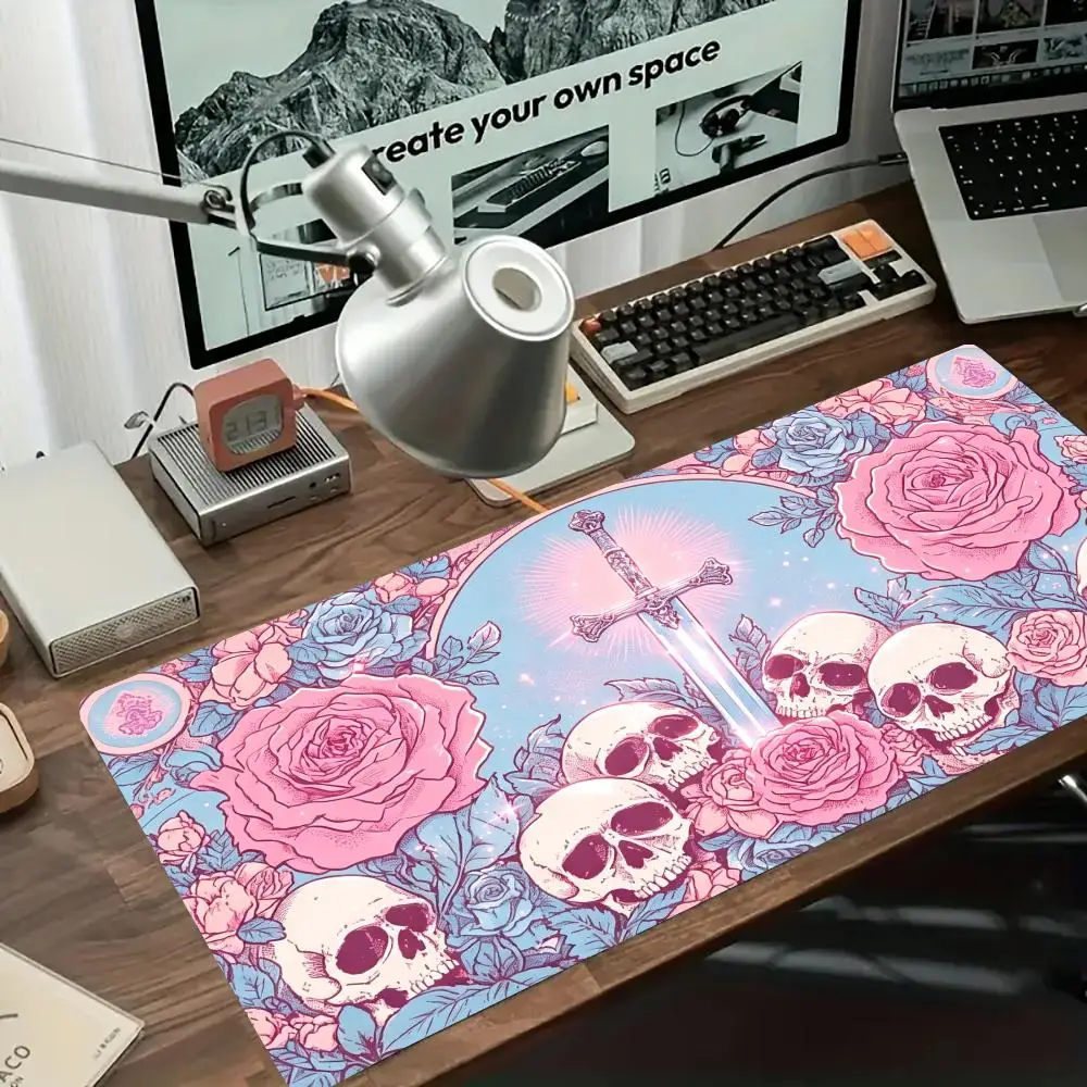 Pink Rose Skull Sword Playmat Mousepad Table Mat Unique High Definition Style Anime Games Pads