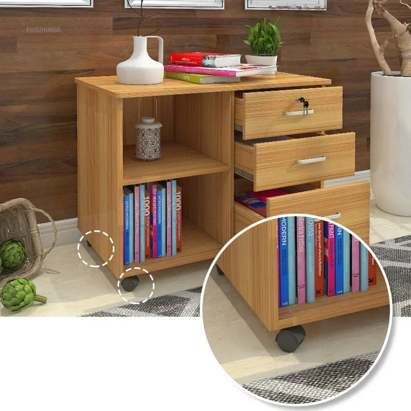 Gabinete pequeño moderno para mesita de noche, piso de madera con ruedas, archivadores, archivadores de diseño creativo Simple para tienda de impresión