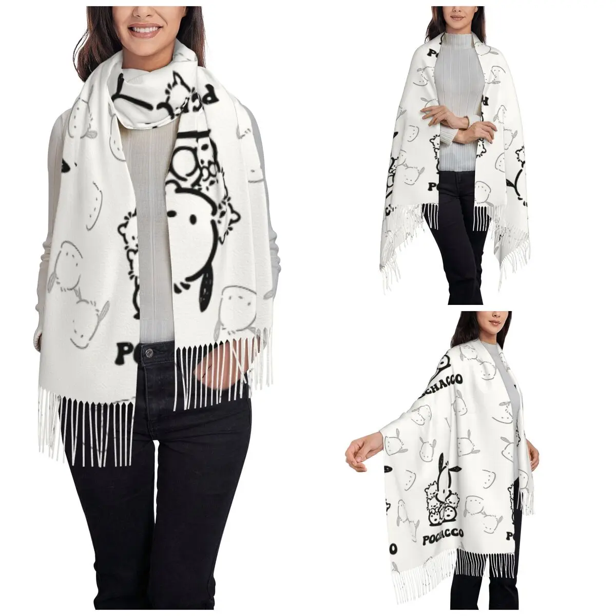 Cute Pochacco Kawaii Dog Scarf for Womens Winter Warm Pashmina Shawls and Wrap Large Shawl Scarf for Ladies