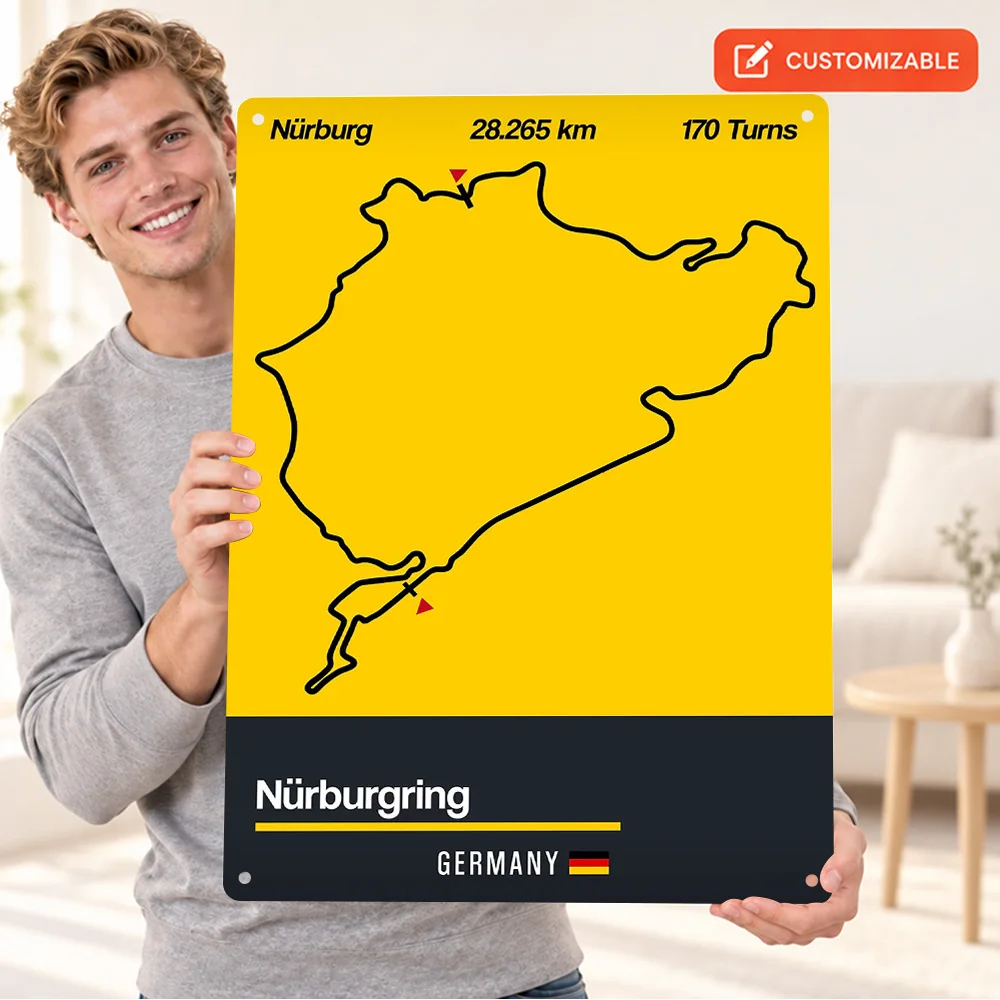 Nurburgring Track Textured Metal Poster Personalized Aluminum Sign Bold Graphic Wall Art For Home Office Racing Enthusiast Gift