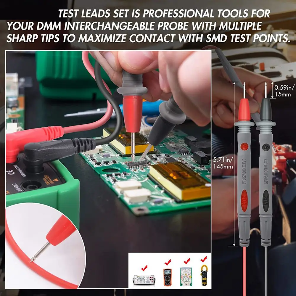 Multimeter Test Lead Kit, Test Lead with Crocodile Clip Stackable Banana Plug Test Hook, Multimeter Probe and Back Probe