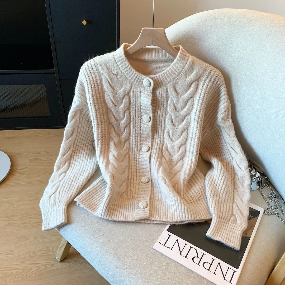 

Women's Vintage Simple Elegant Knit Cardigan Winter Twisted Yarn Long Sleeve Crew Neck Sweater Coat Commuter Outwear