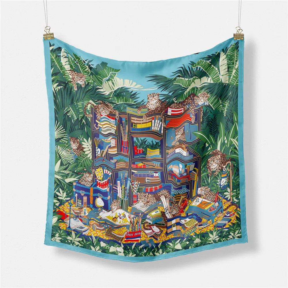 

Bohemian Style Small Square Silk Scarf Leopard Jungle Animal Print Women's Decorative Scarf Headscarf Polyester Fiber Necktie