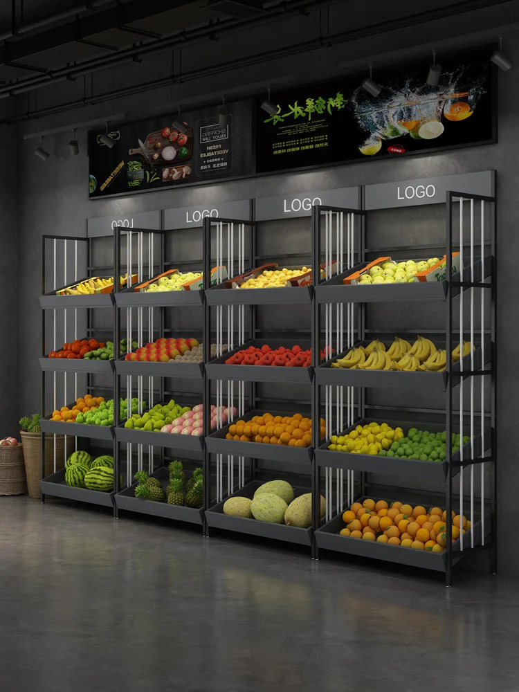 

Fruit shelf display, supermarket, fresh, display, vegetables