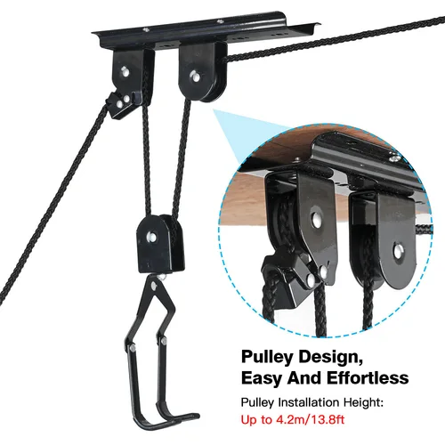Imagen 2 del producto Sistema de polea de elevación de bicicletas, elevador de bicicletas de garaje con rodamiento de 60kg, estante de bicicleta superior, colgador de bicicletas de techo de alta resistencia